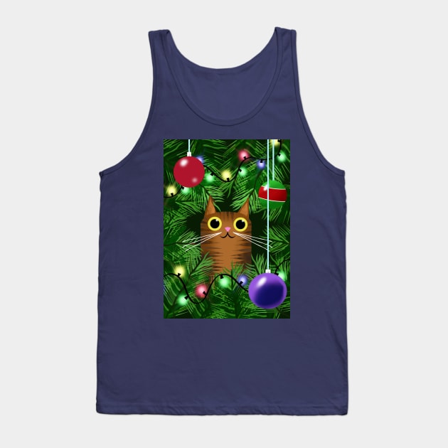 Cat and Christmas Tree Tank Top by Scratch